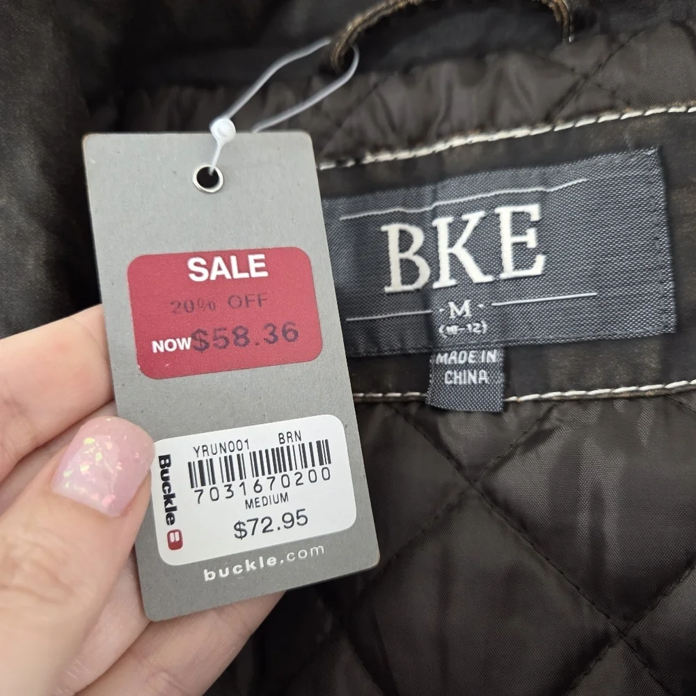 BKE Boys Antique Jacket Dark Brown Bomber Faux Leather Size Medium NEW NWT